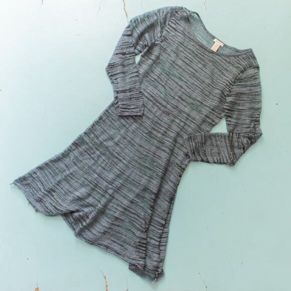 Sundance Gray Burnout Mesh Semi Sheer 3/4 Sleeve Fit Flare Dress Size Large - Picture 1 of 7